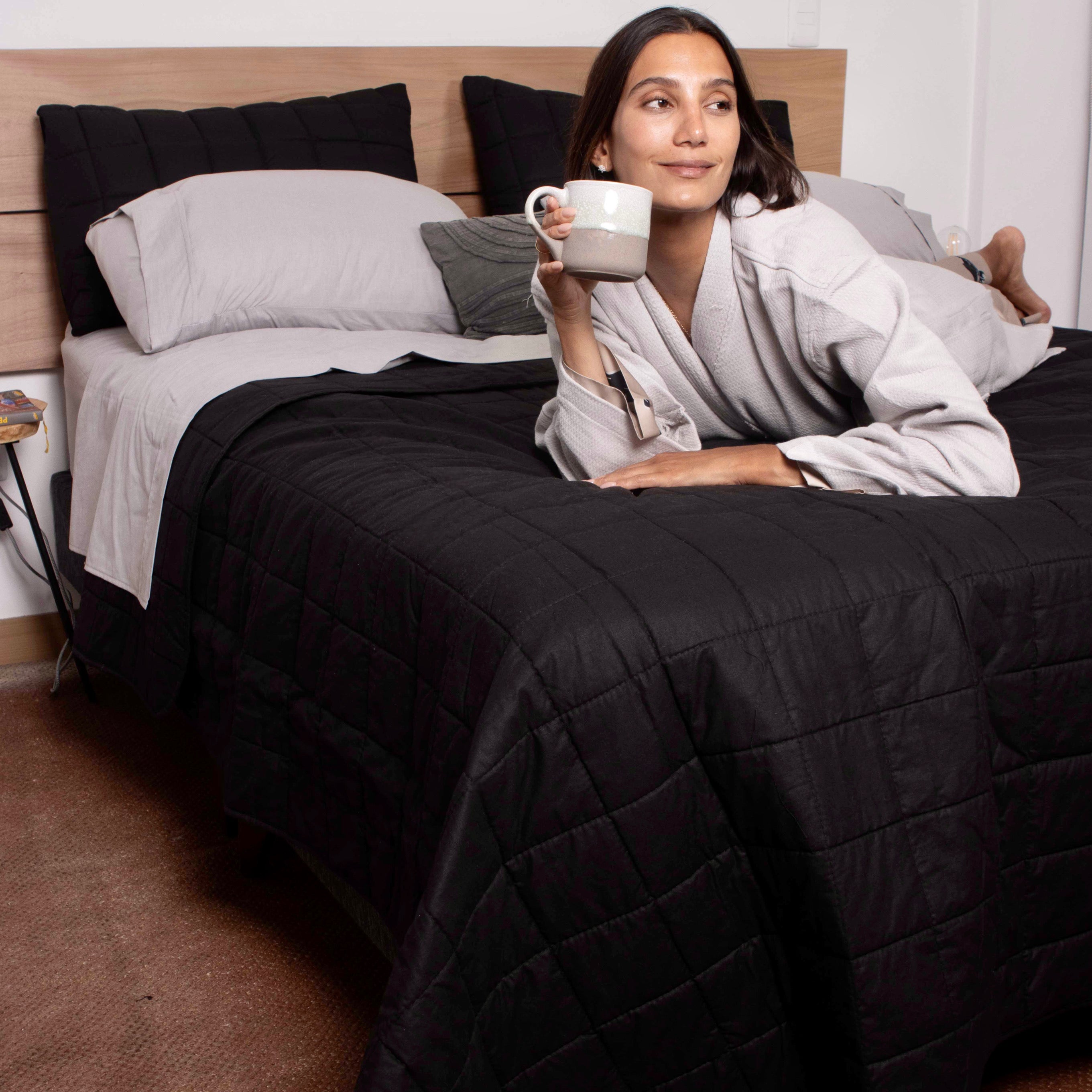 Quilt Cubrecama Negro de Algodón Pima Quilt Cubrecama Negro de Algodón Pima