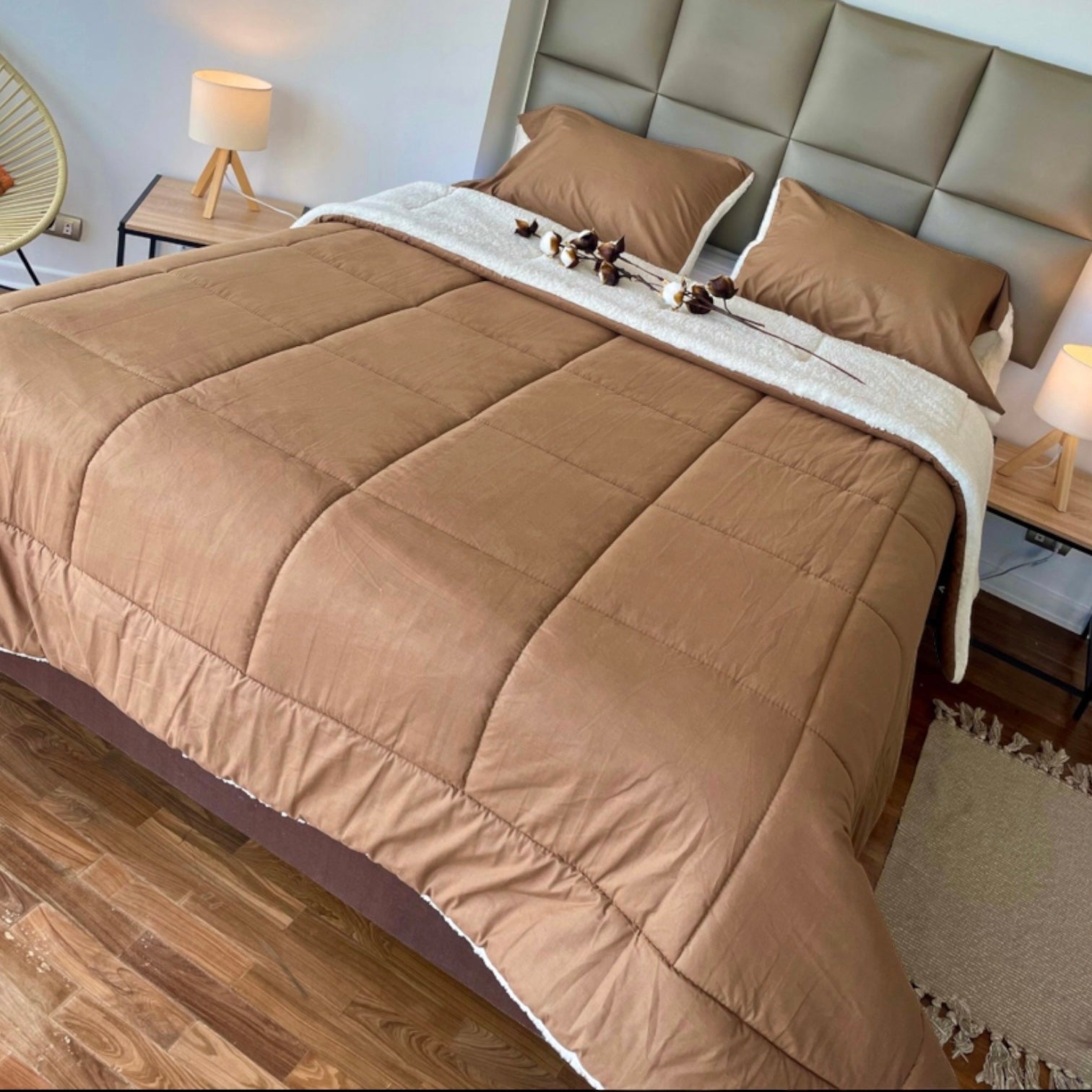 Edredón Almendra de Algodón Pima reverso Sherpa Edredón Almendra de Algodón Pima reverso Sherpa