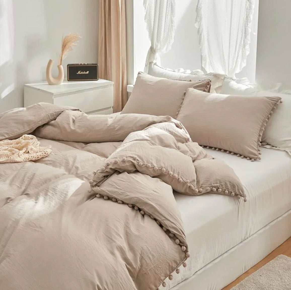 Funda de Plumón Pompones Beige Funda de Plumón Pompones Beige