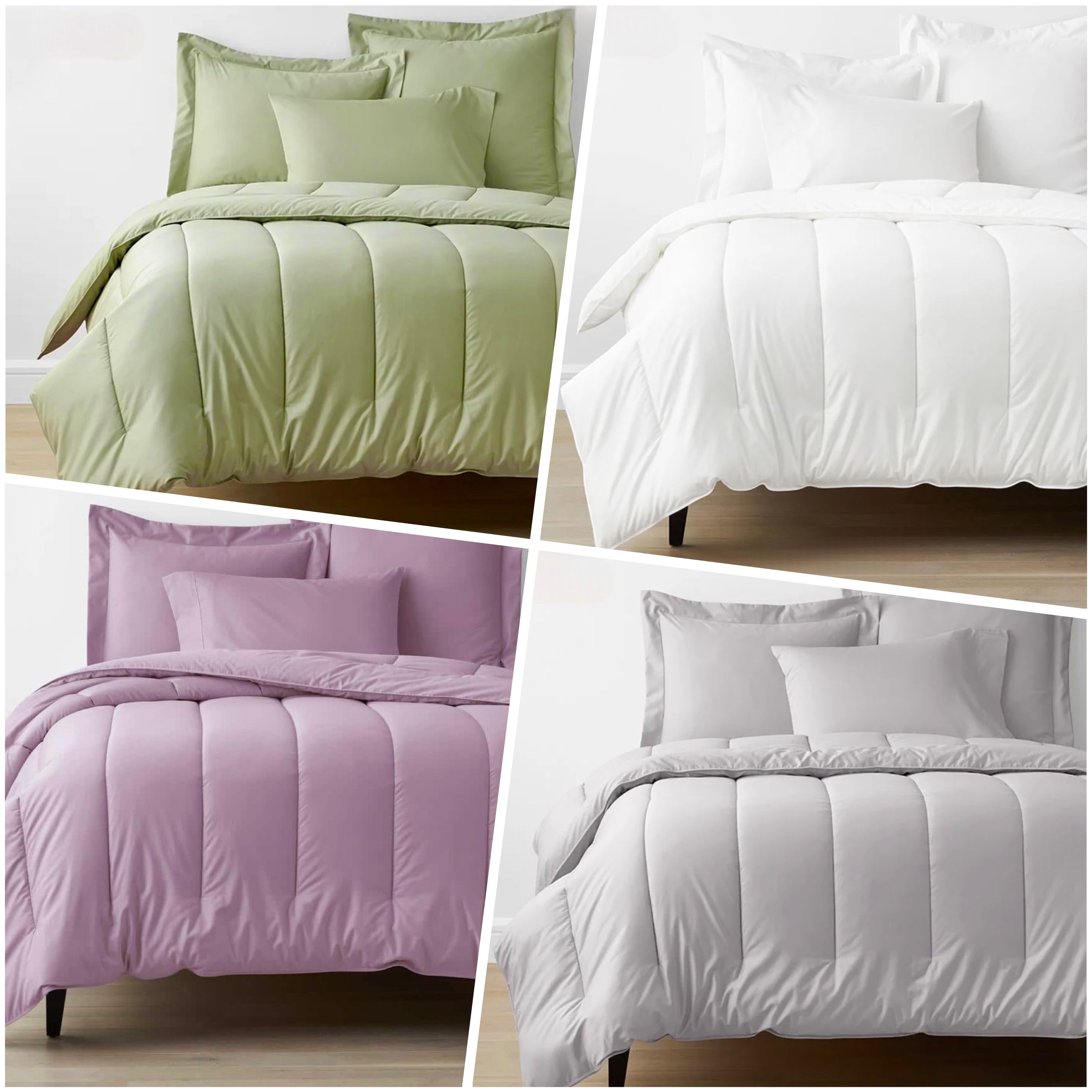 cubrecama verde y blanco y plomo y lila