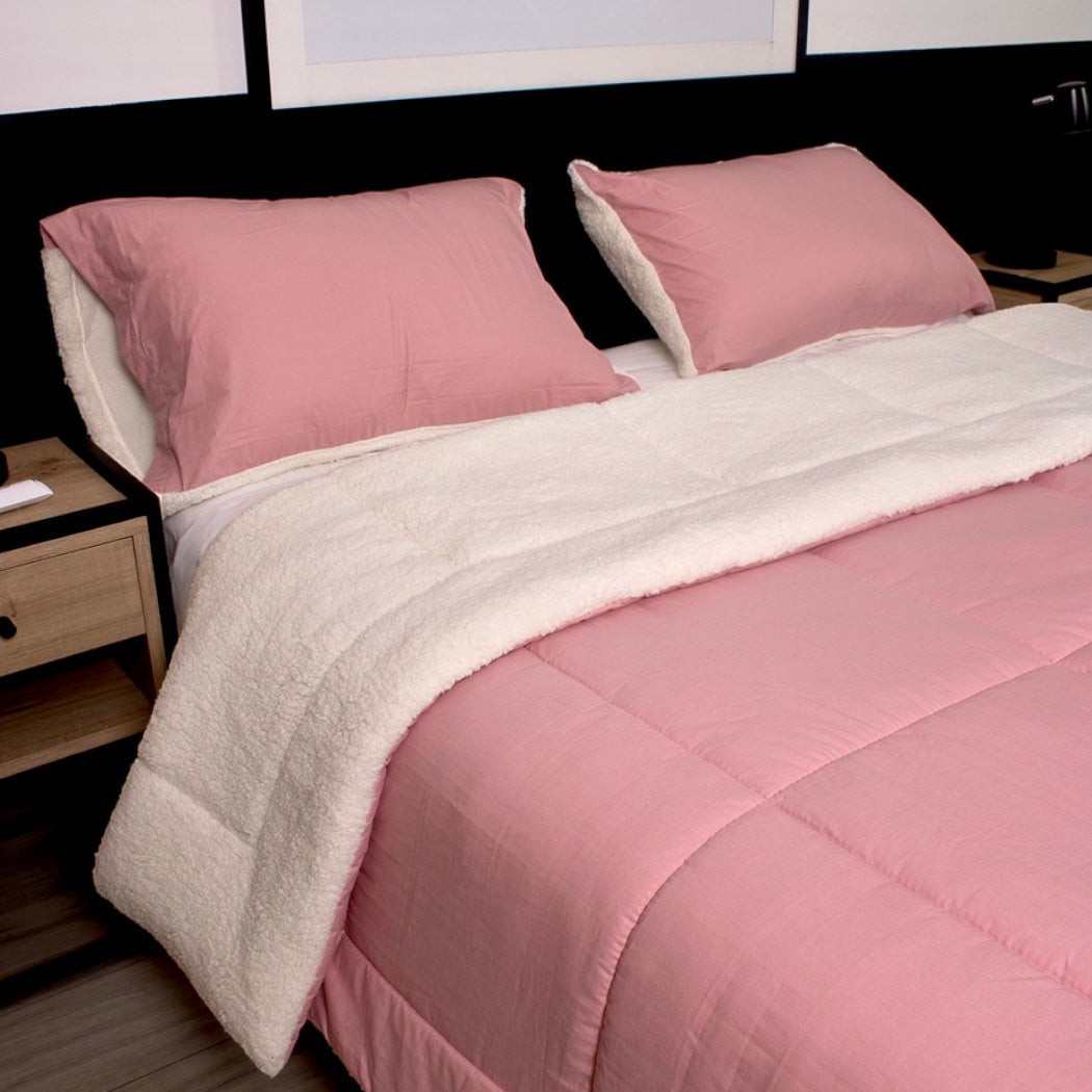 Edredón Palo Rosa de Algodón Pima Reverso Sherpa Edredón Palo Rosa de Algodón Pima Reverso Sherpa