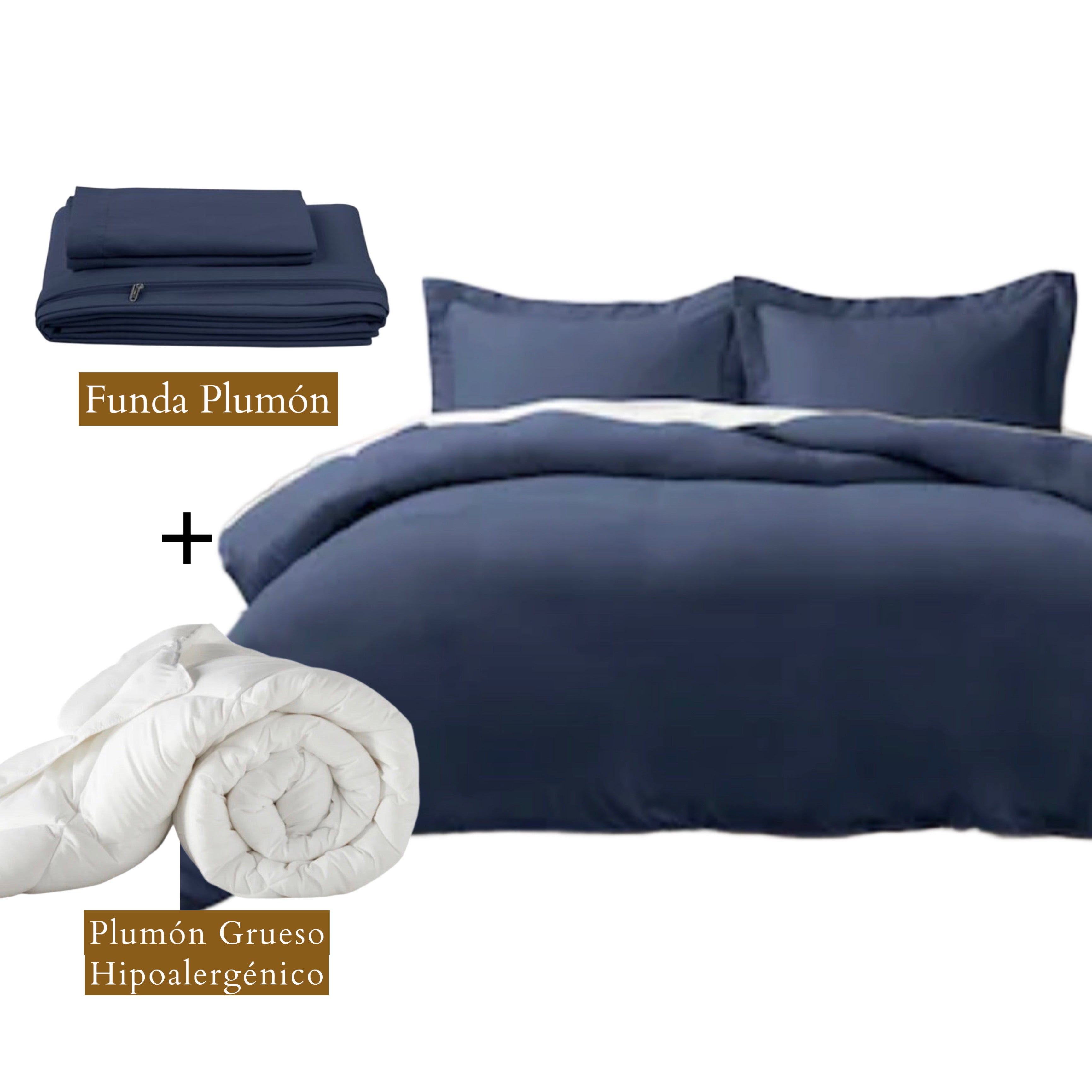 Pack Basic Plumón Hipoalergénico Grueso + Funda de Plumón Azul Marino