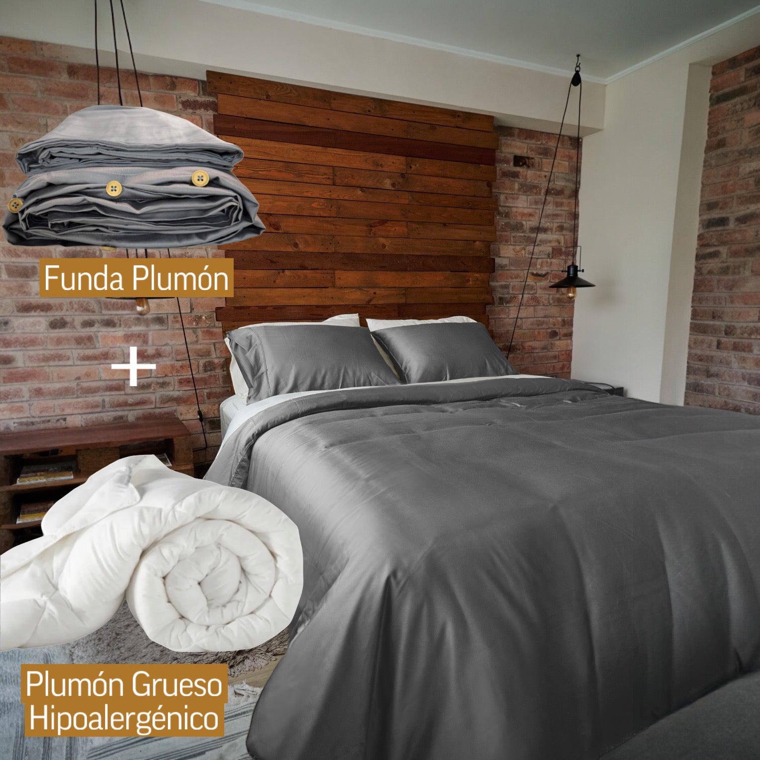 Pack Plumón Hipoalergénico + Funda de Plumón Plomo Charcoal