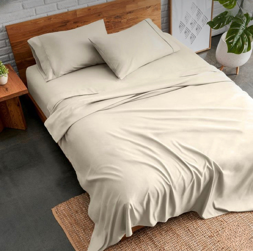 Juego de Sábanas de Algodón Beige de 400 Hilos