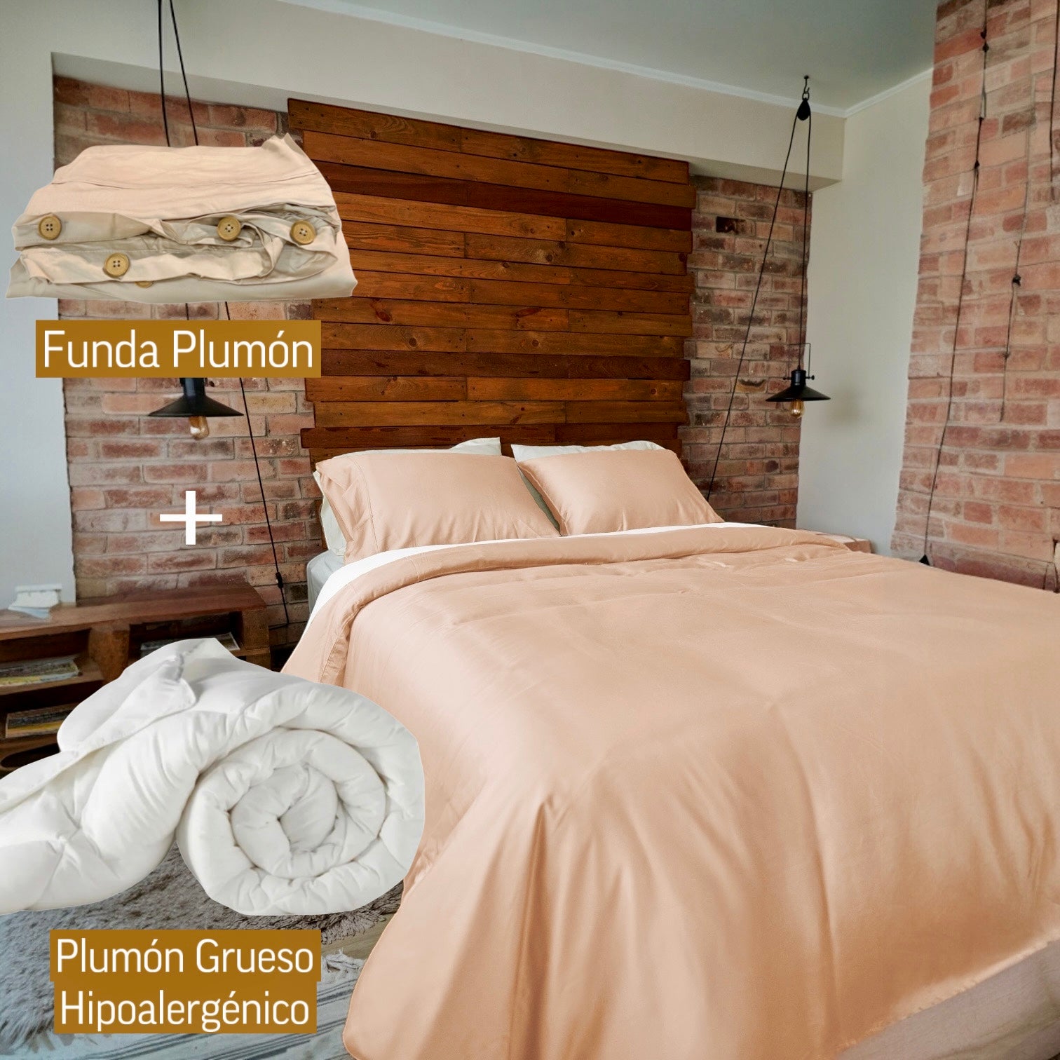 Pack Plumón Hipoalergénico + Funda de plumón Beige