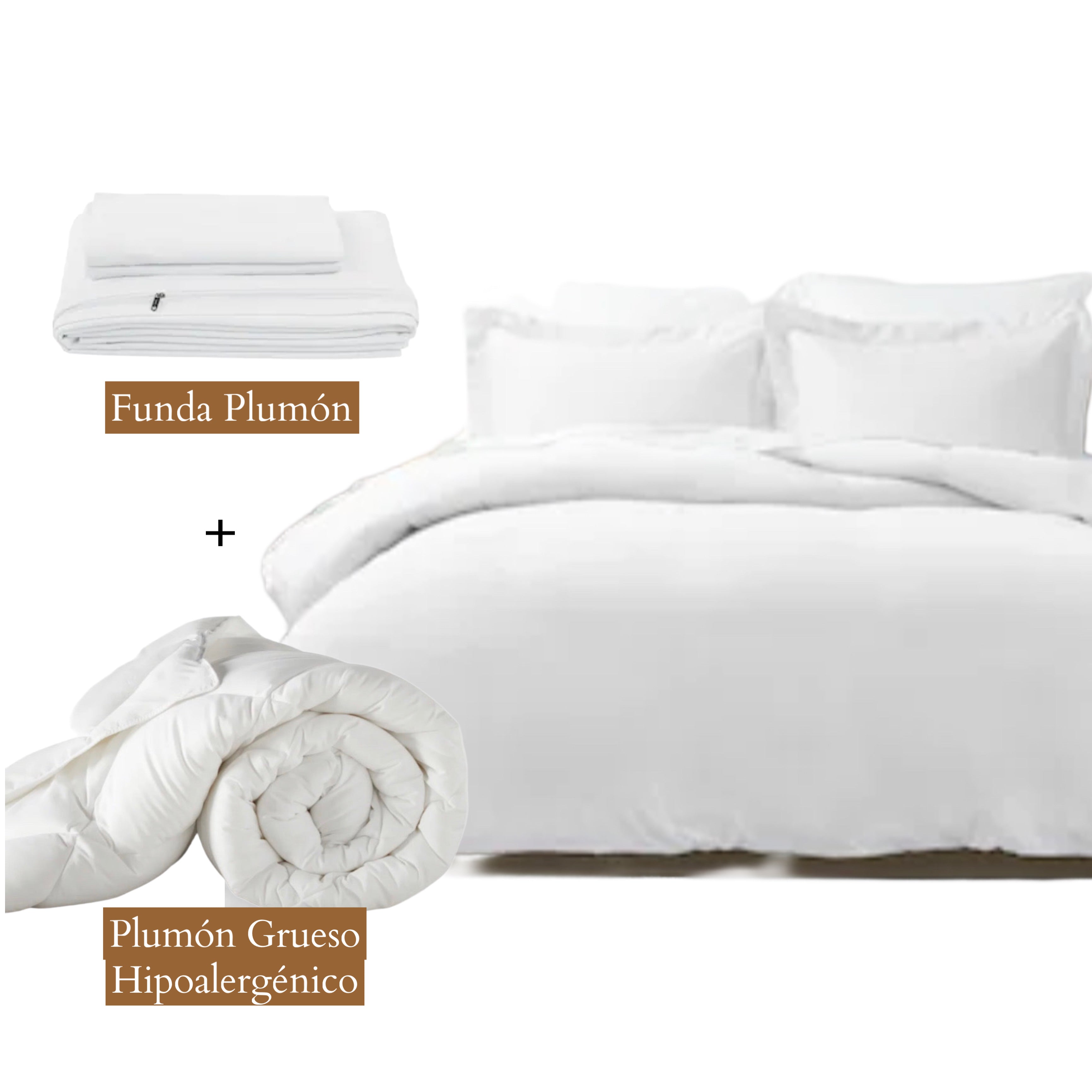 Pack Basic Plumón Hipoalergénico Grueso + Funda de Plumón Blanco hotelero