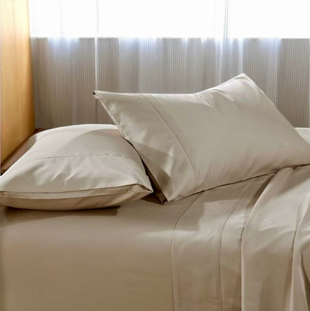 Juego de Sábanas Beige 300 Hilos Percal 100% Algodón Pima