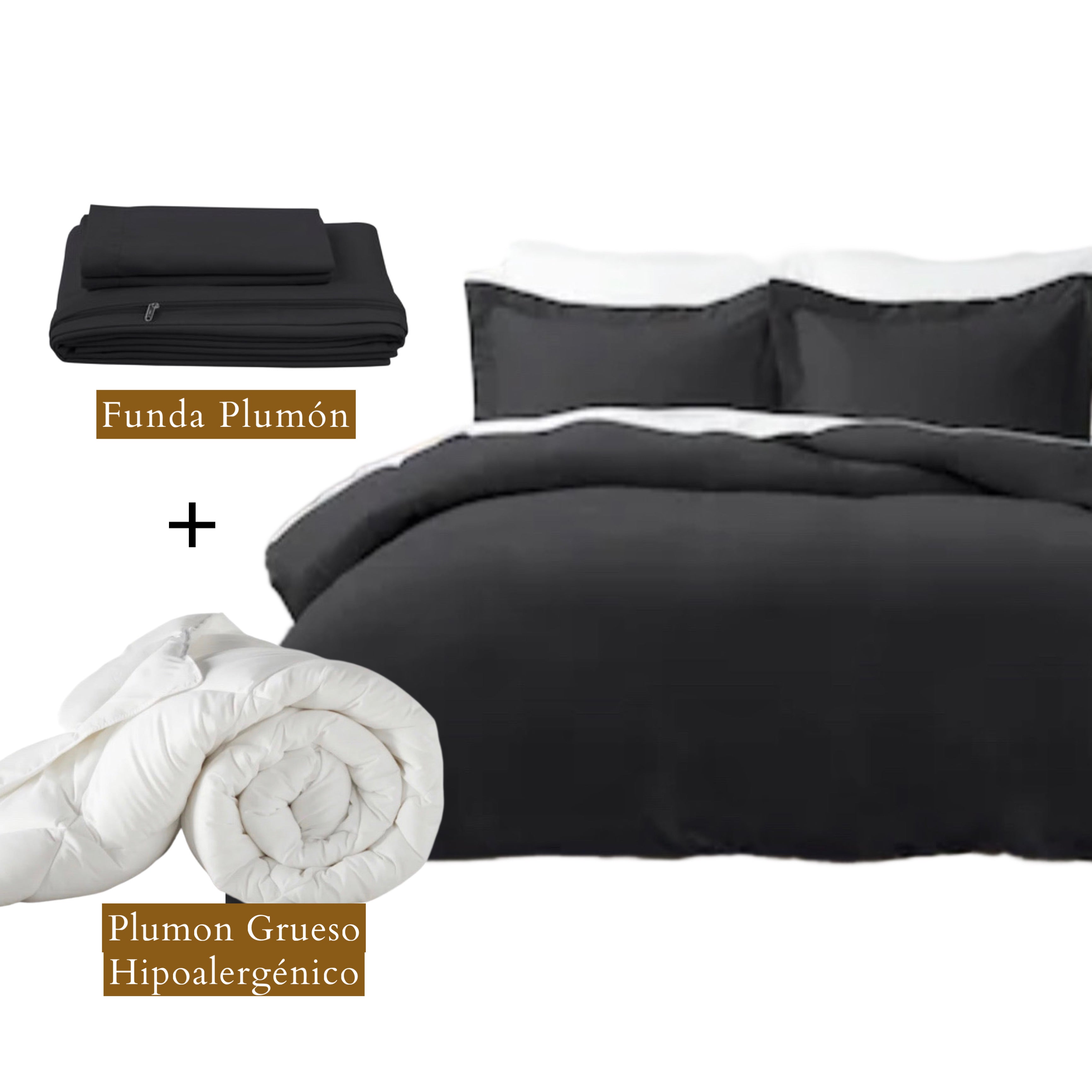 Pack Basic Plumón Hipoalergénico Grueso + Funda de Plumón Negro
