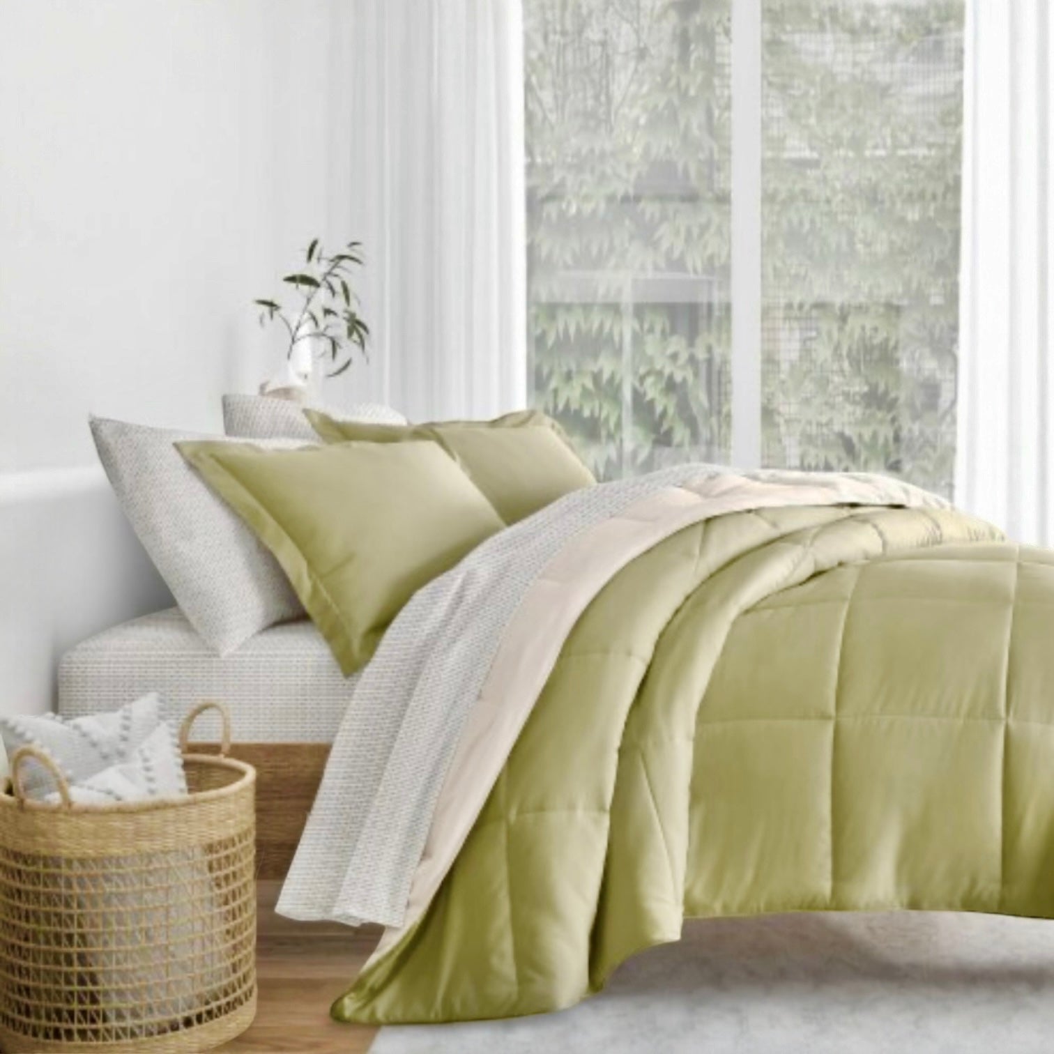 Cubrecama Delgado Reversible Verde/Beige