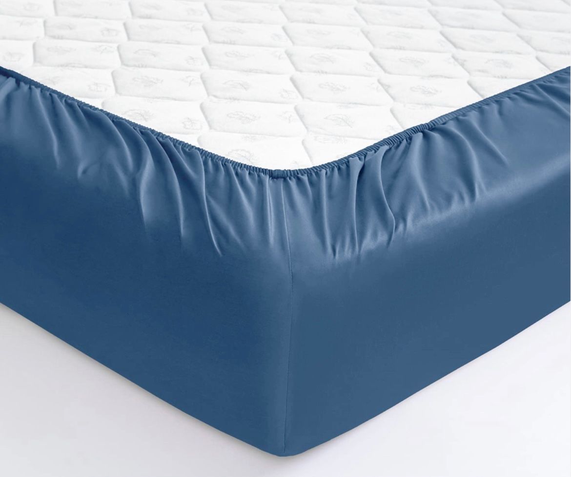 Juego de Sábanas de Algodón Azul Acero de 400 Hilos